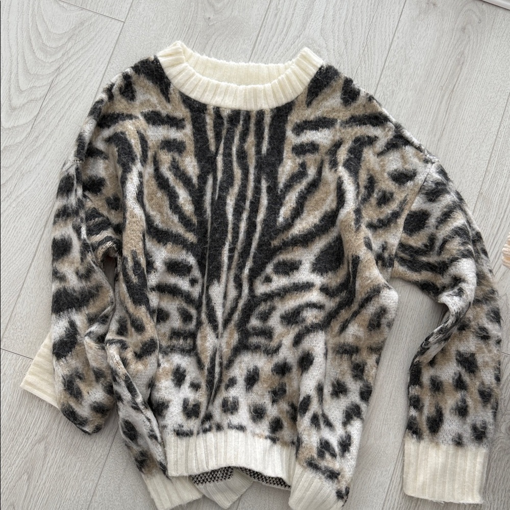 Express Zebra Pattern Sweater - Black, Cream, Tan